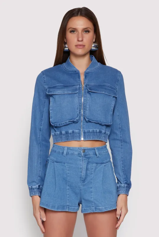 Haute Monde Cargo Pocket Cropped Jean Jacket sold by Rainbow