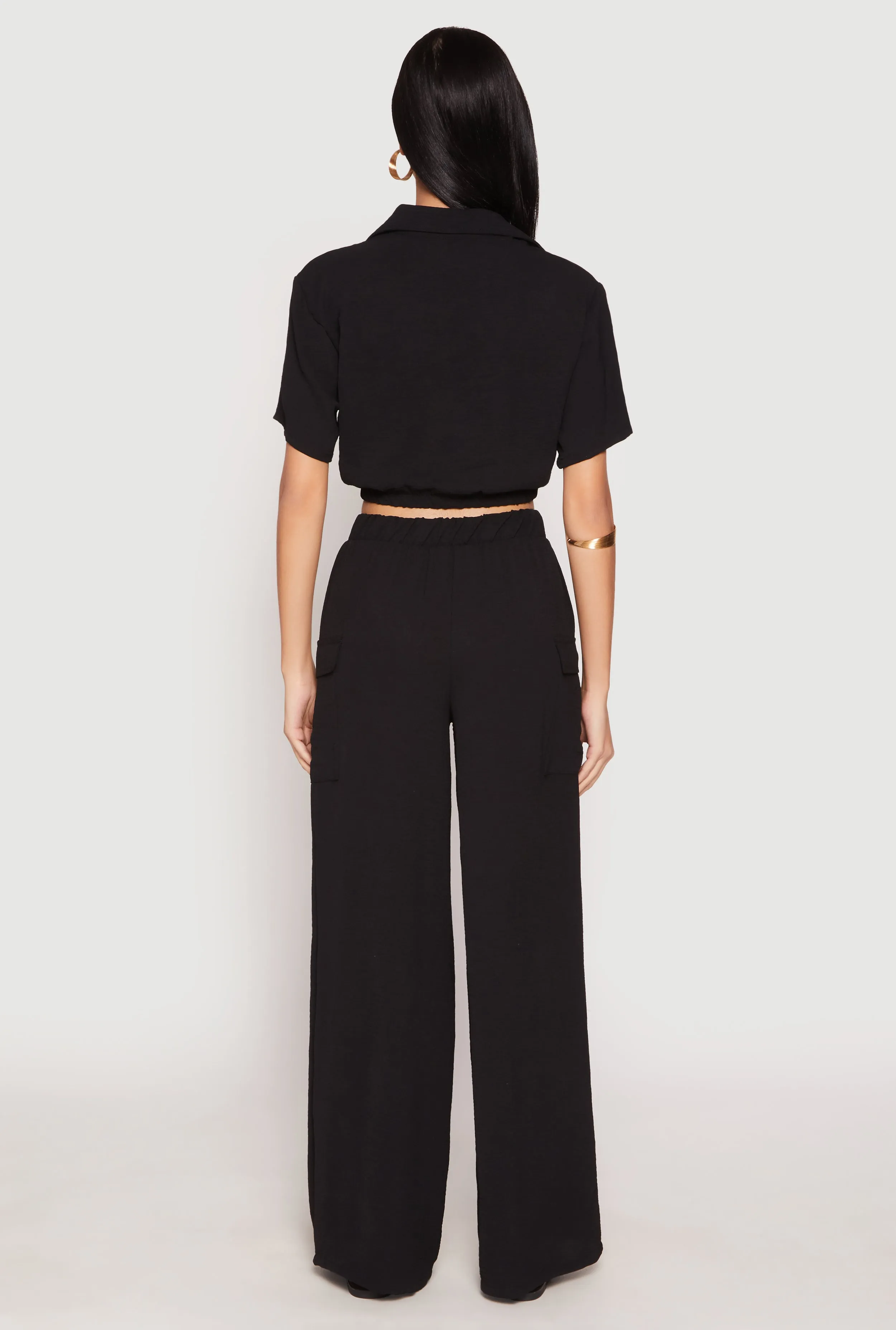 Crepe Knit Button Front Cropped Shirt and Wide Leg Pants sold by Rainbow product image thumbnail 3