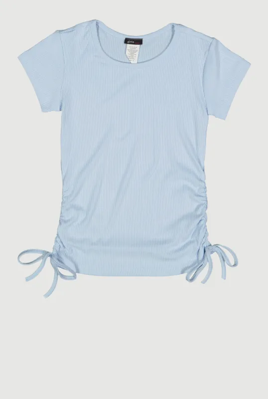 Girls Ribbed Knit Side Ruched Tee sold by Rainbow