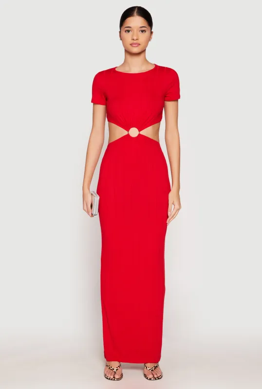 Ribbed Knit O Ring Cut Out Maxi Dress sold by Rainbow