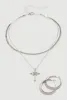 Cubic Zirconia Cross Charm Layered Necklace with Hoop Earrings sold by Rainbow