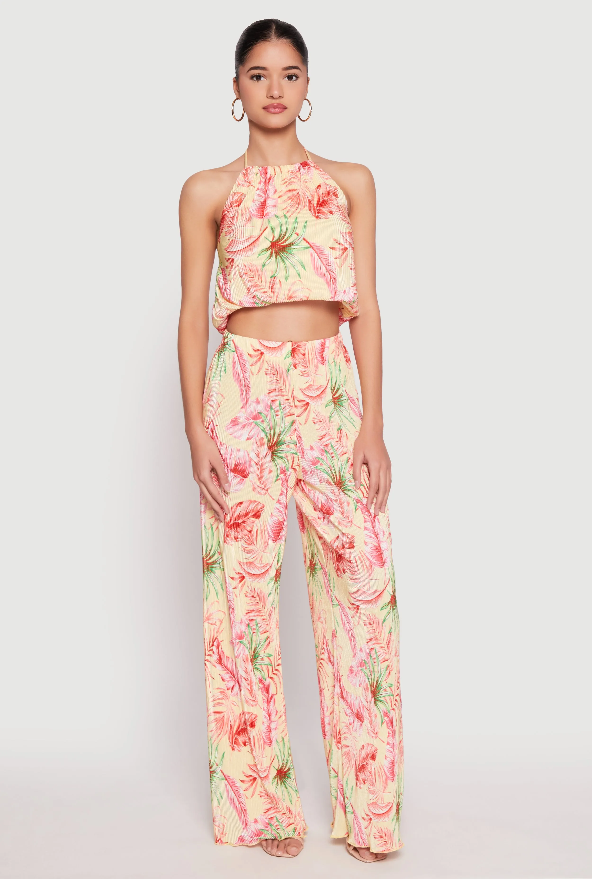 Almost Famous Plisse Tropical Print Pants sold by Rainbow