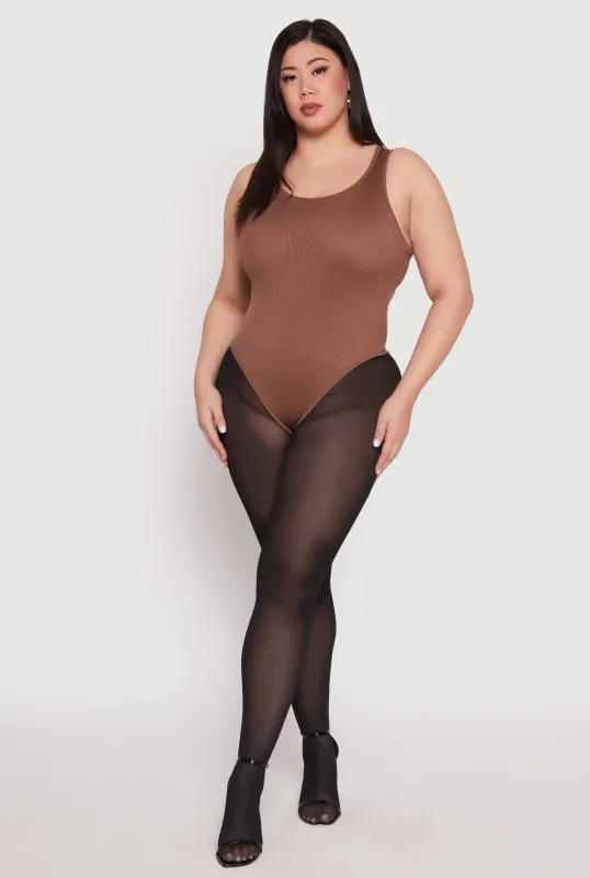 Plus Size Daisy Ribbed Knit Tank Thong Bodysuit sold by Rainbow