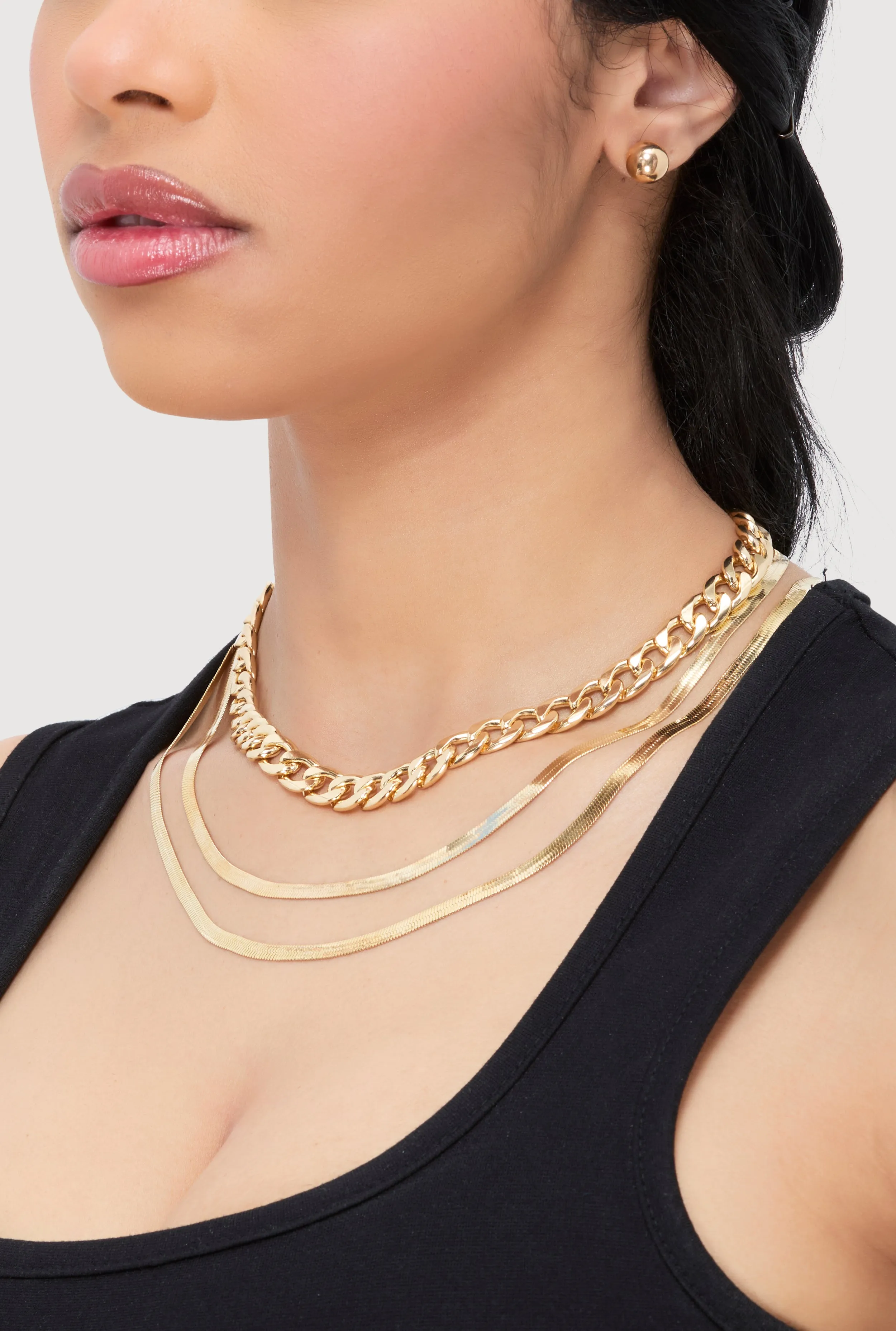 Layered Chain Link Herringbone Necklace and Earrings sold by Rainbow product image thumbnail 2