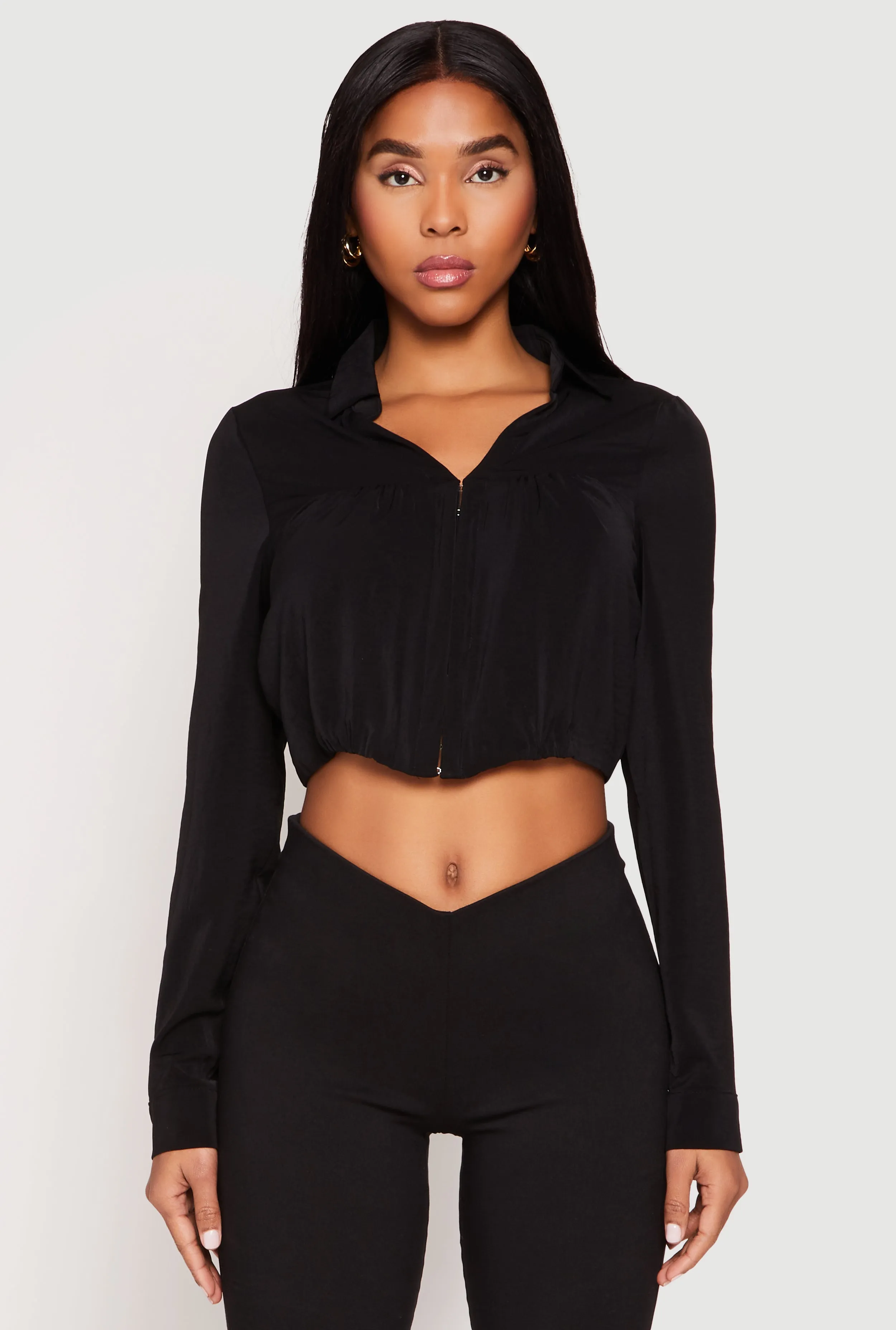 Long Sleeve Hook and Eye Cropped Blouse sold by Rainbow product image thumbnail 2