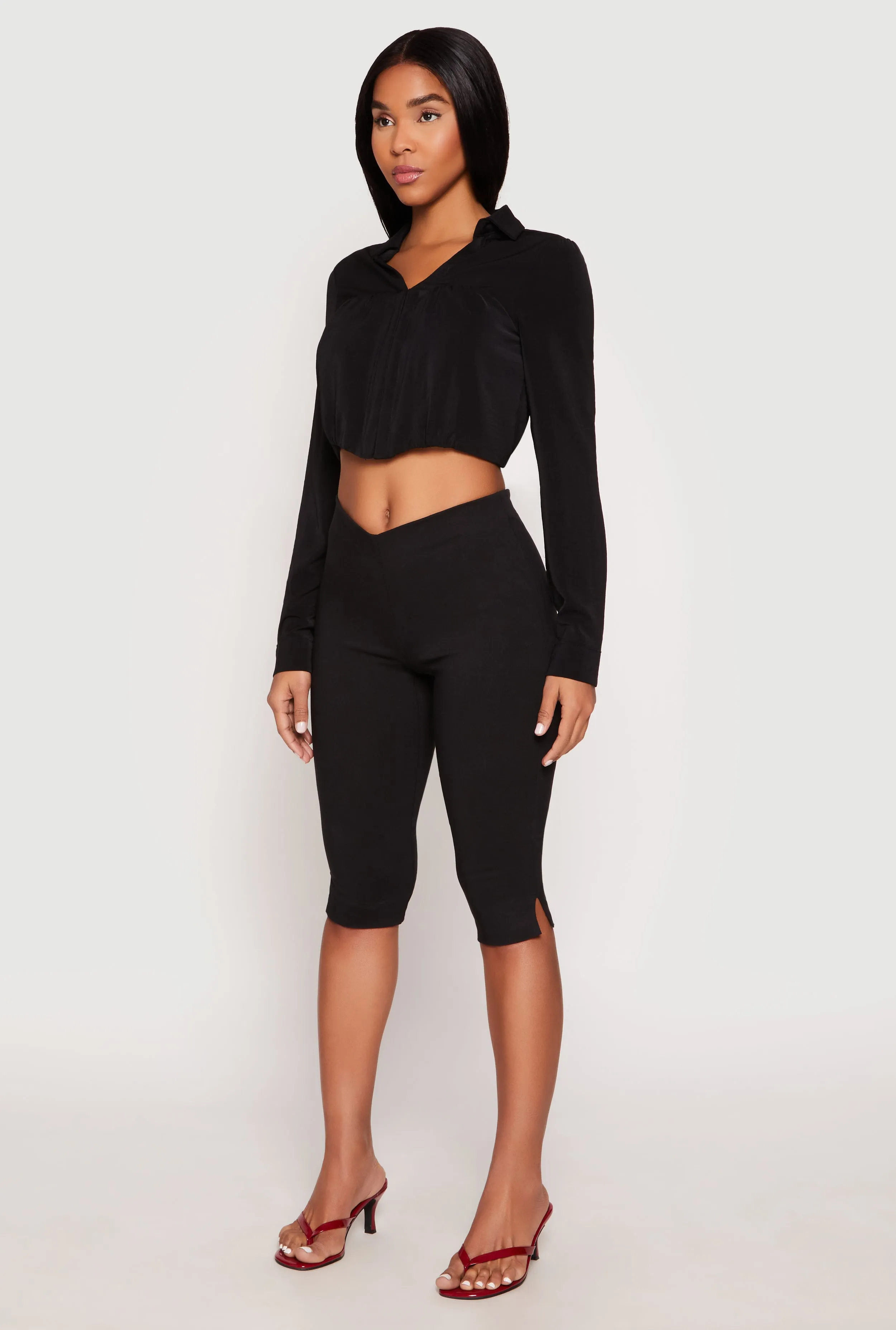 Long Sleeve Hook and Eye Cropped Blouse sold by Rainbow product image thumbnail 5