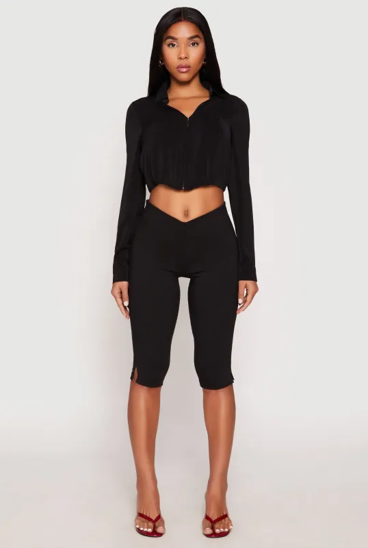 Long Sleeve Hook and Eye Cropped Blouse sold by Rainbow