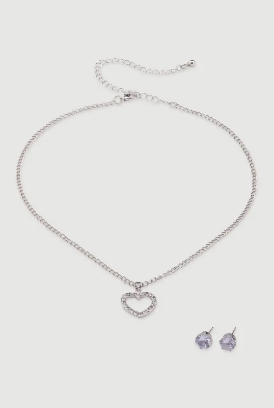 Cut Out Heart Necklace and Stud Earrings sold by Rainbow