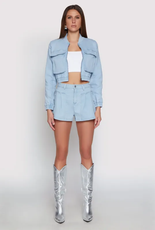 Haute Monde Denim Pleated Shorts sold by Rainbow