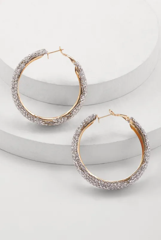 Rhinestone Embellished Hoop Earrings sold by Rainbow