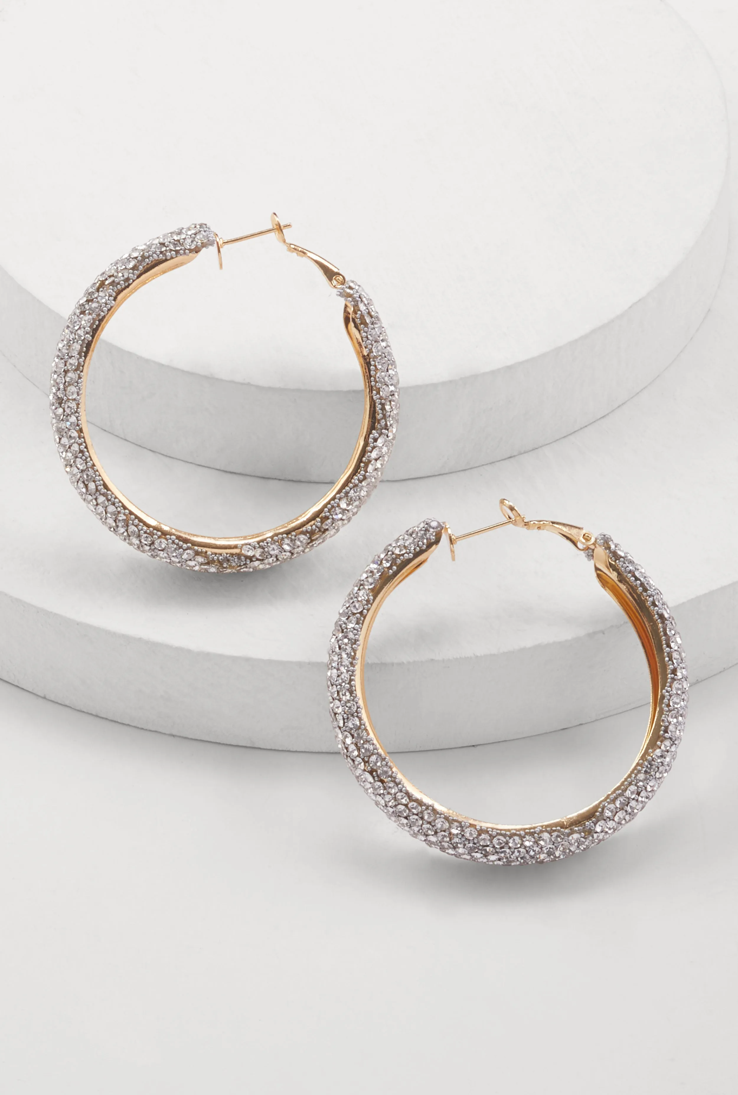 Rhinestone Embellished Hoop Earrings sold by Rainbow