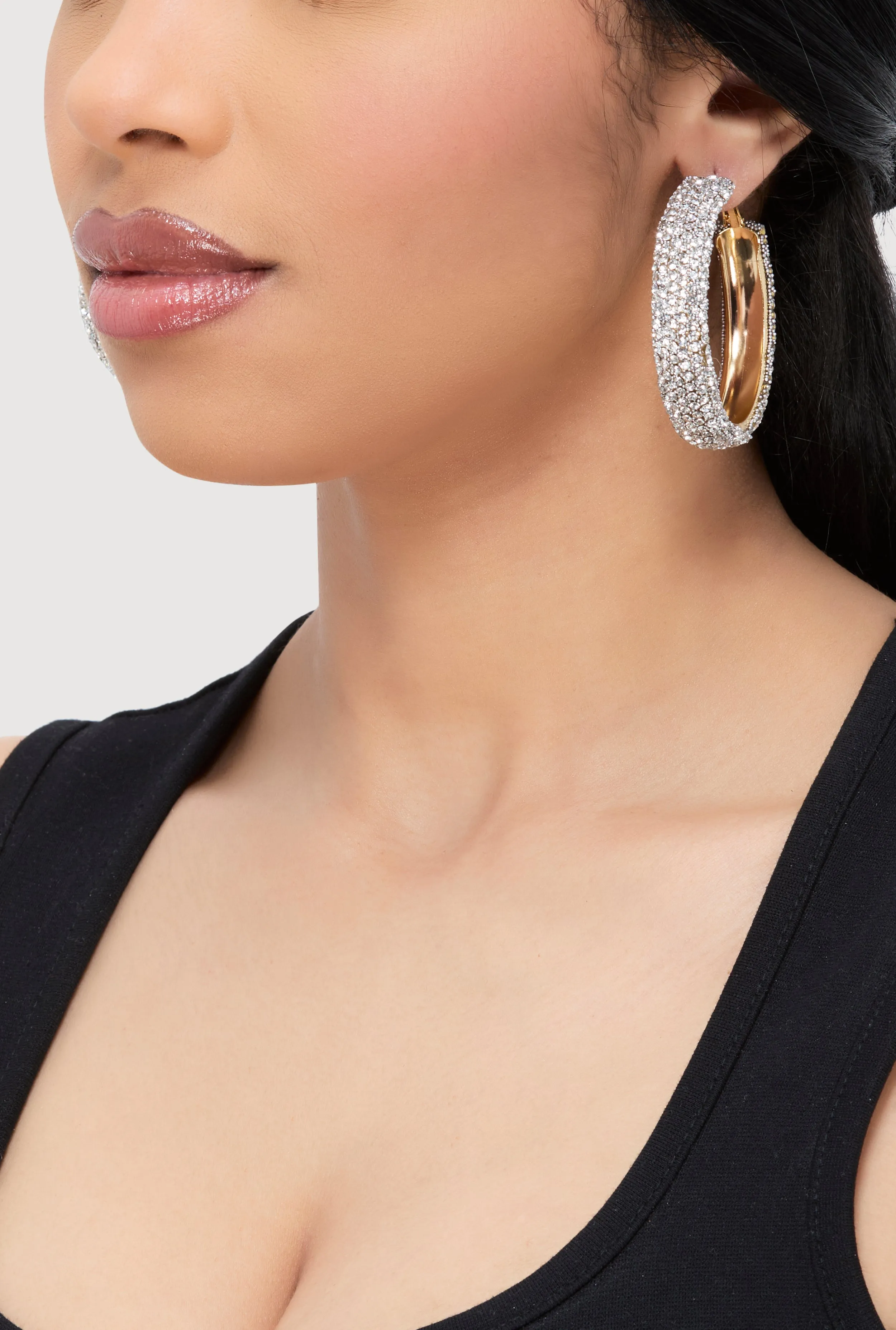 Rhinestone Embellished Hoop Earrings sold by Rainbow product image thumbnail 2