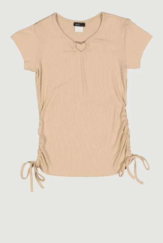Girls Ribbed Knit Heart Keyhole T Shirt sold by Rainbow