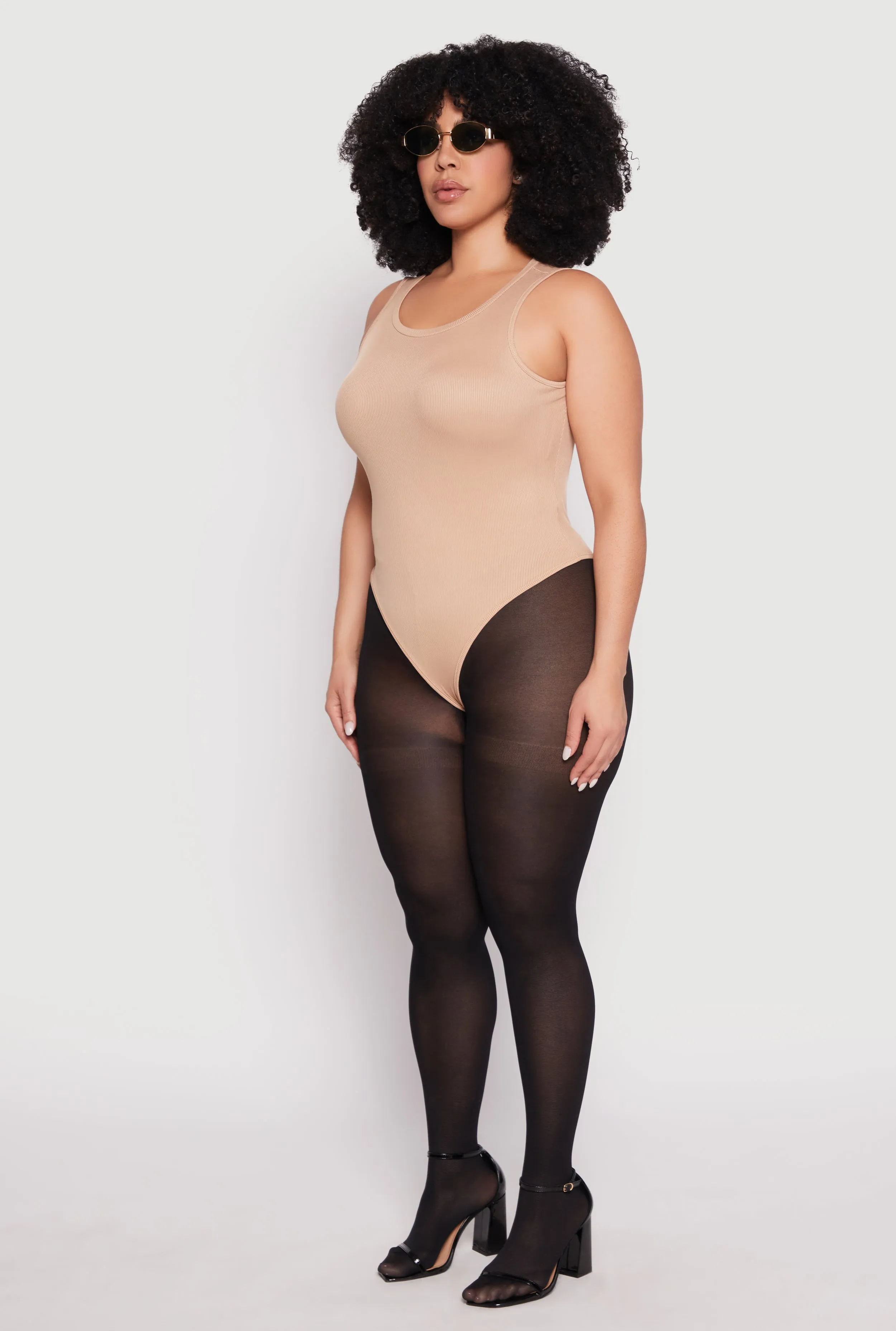 Plus Size Daisy Ribbed Knit Tank Thong Bodysuit sold by Rainbow product image thumbnail 3