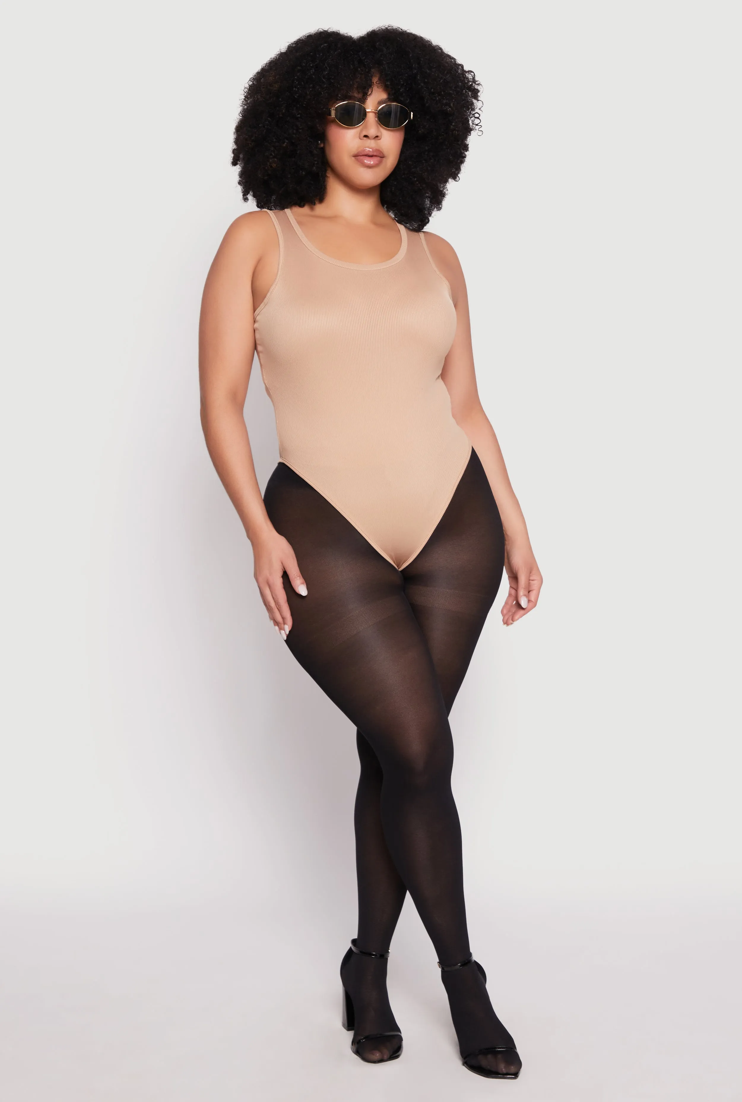 Plus Size Daisy Ribbed Knit Tank Thong Bodysuit sold by Rainbow product image thumbnail 2