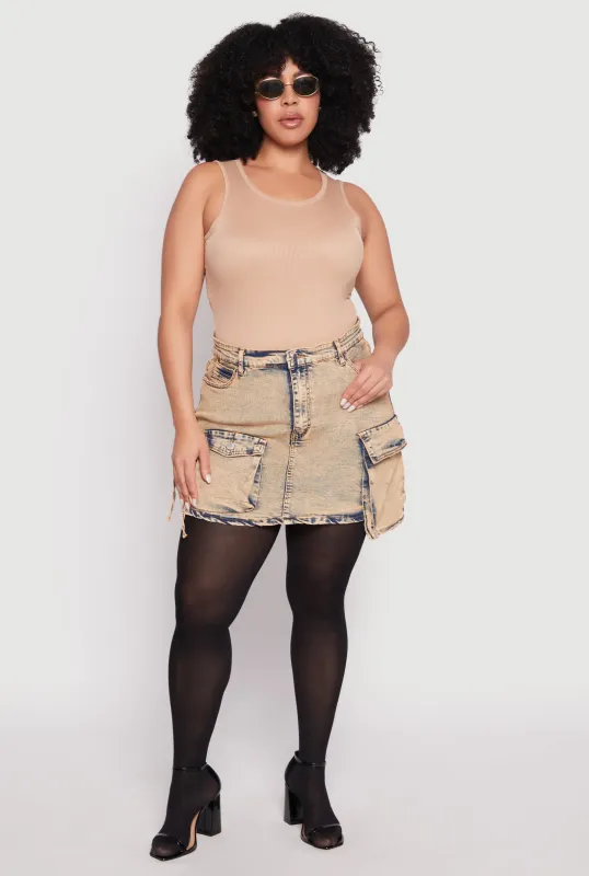 Plus Size Daisy Ribbed Knit Tank Thong Bodysuit sold by Rainbow