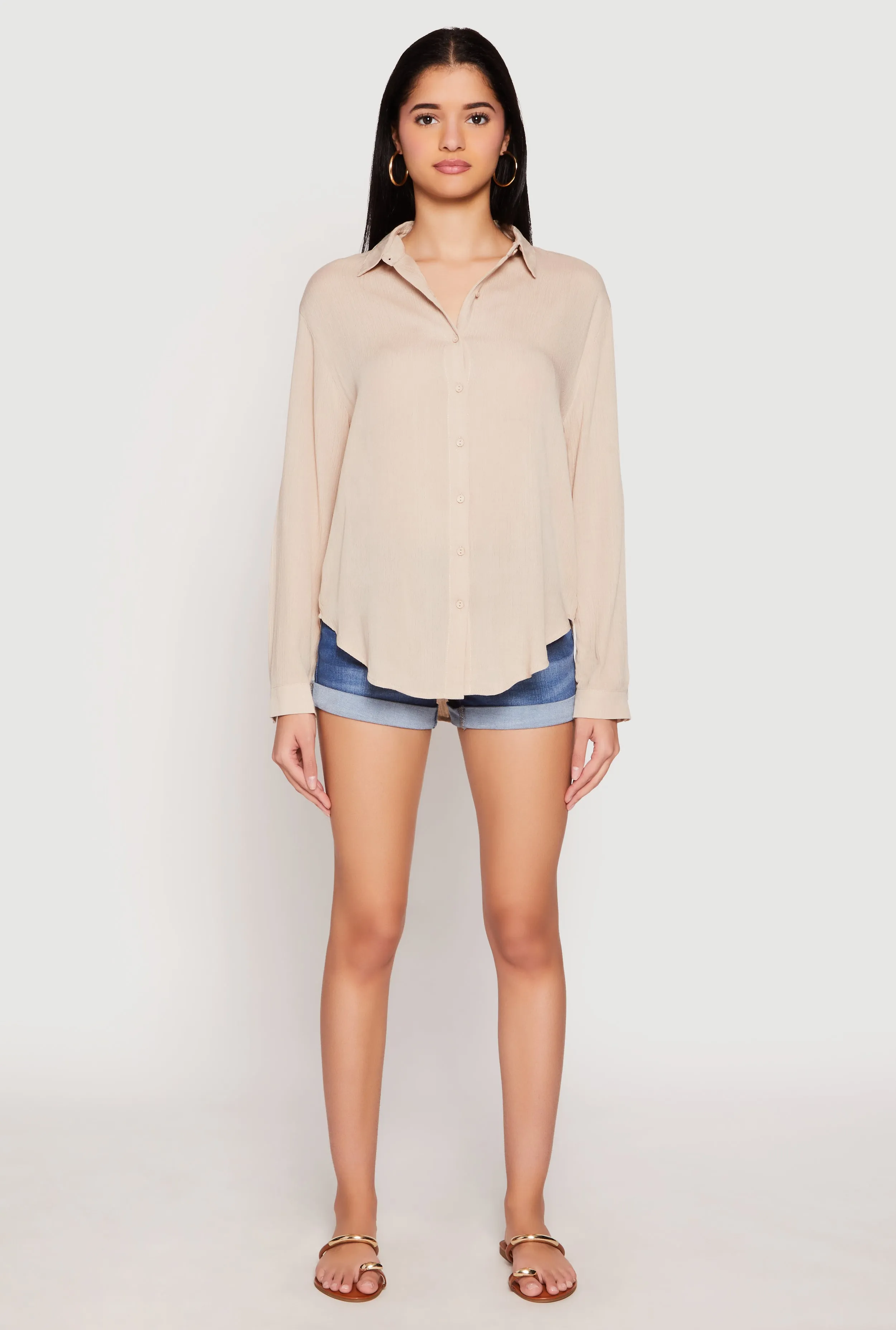 Gauze Knit Twist Back Button Front Shirt sold by Rainbow
