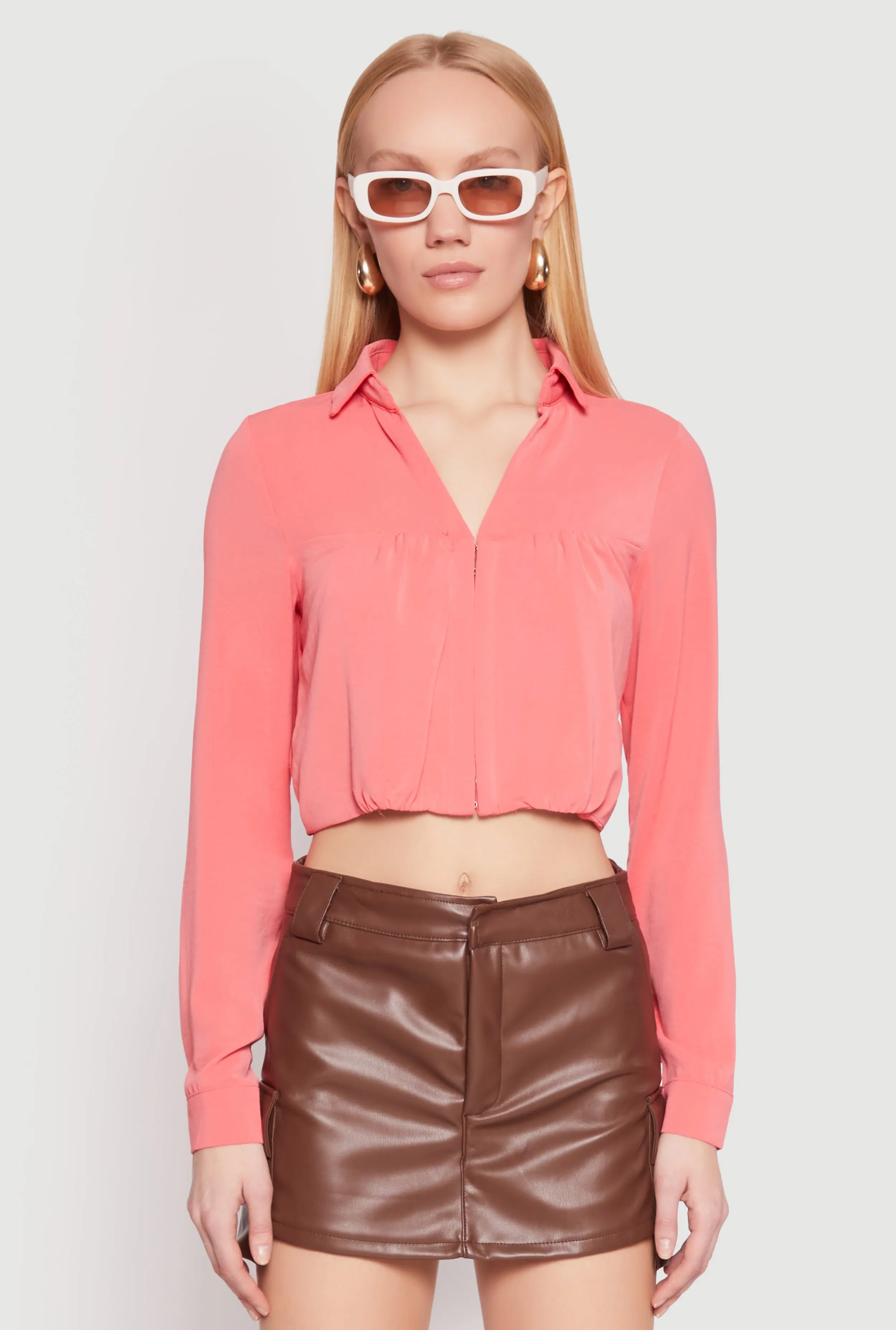 Long Sleeve Hook and Eye Cropped Blouse sold by Rainbow product image thumbnail 2