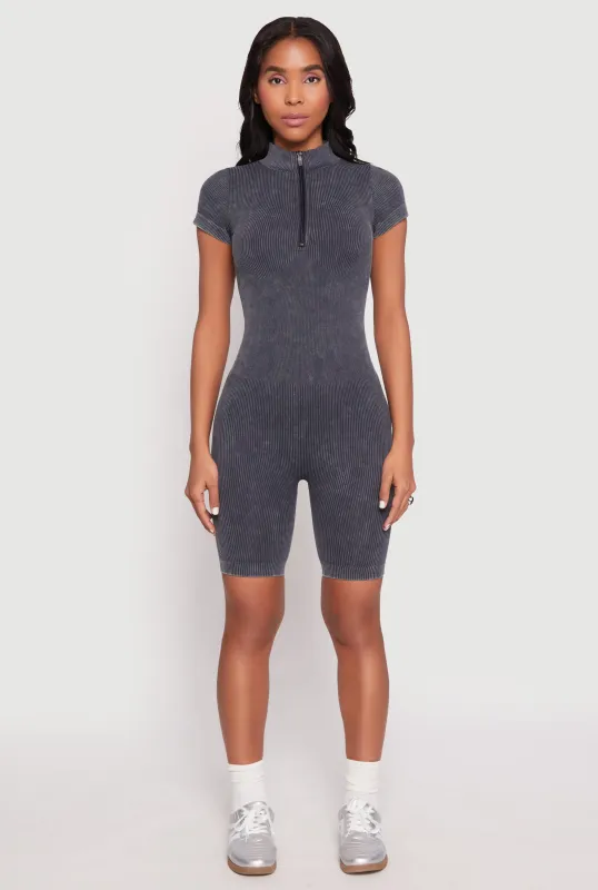 Acid Wash Biker Romper sold by Rainbow