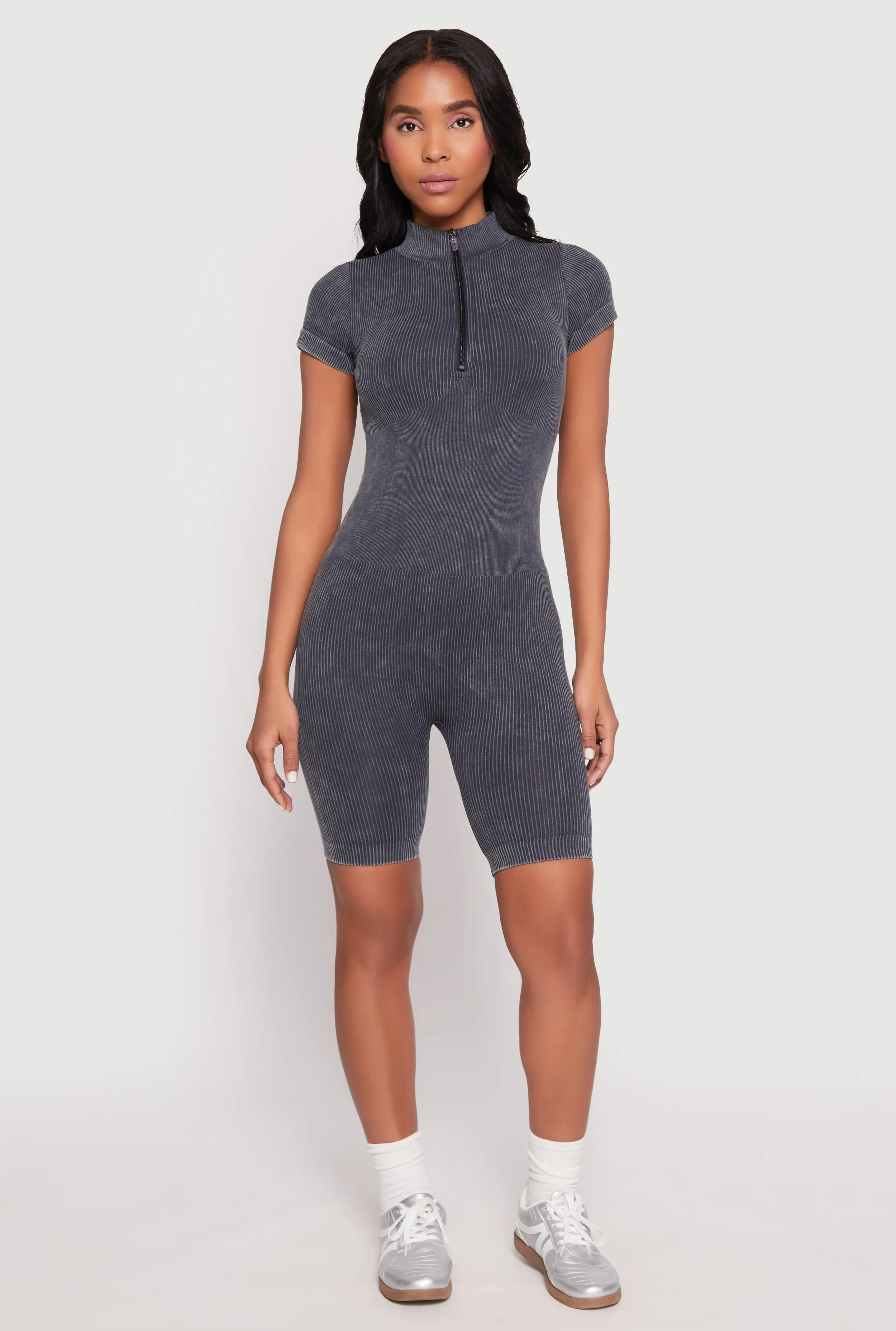 Acid Wash Biker Romper sold by Rainbow product image thumbnail 2