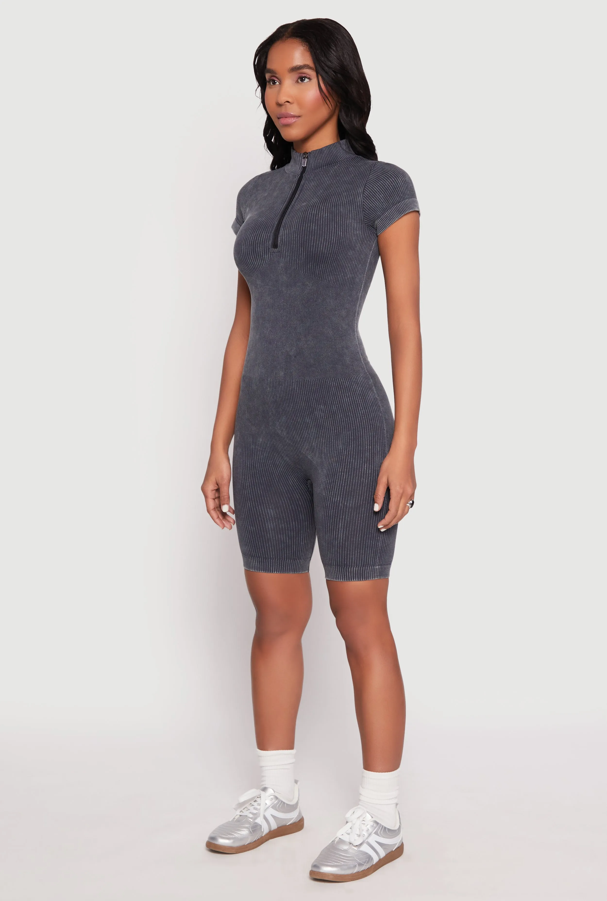 Acid Wash Biker Romper sold by Rainbow product image thumbnail 3