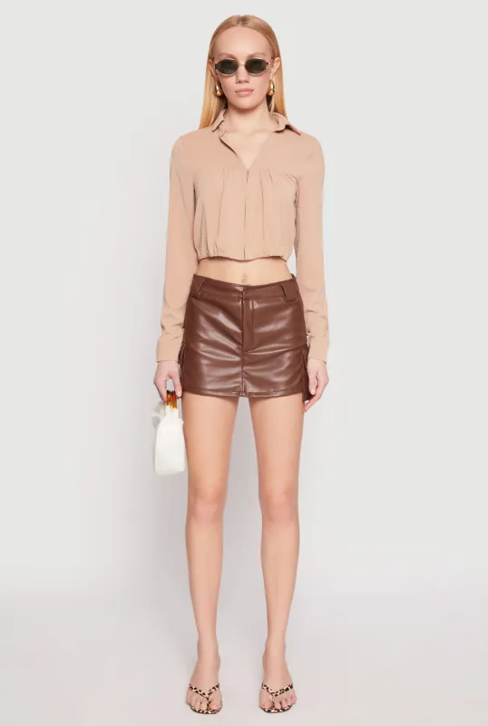Long Sleeve Hook and Eye Cropped Blouse sold by Rainbow