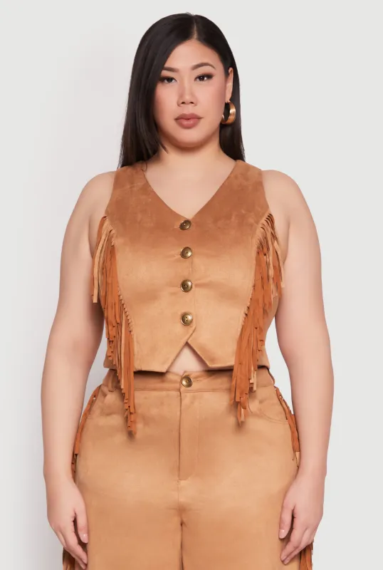 Plus Size Faux Suede Fringe Vest sold by Rainbow
