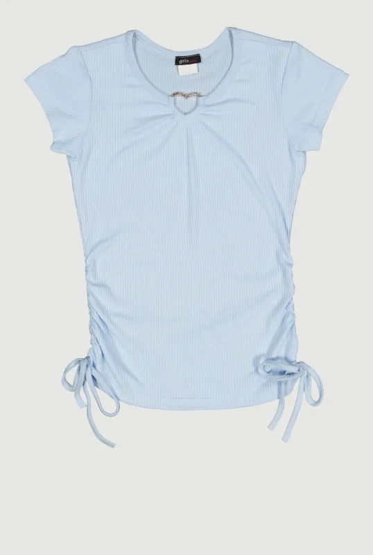 Girls Ribbed Knit Heart Keyhole T Shirt sold by Rainbow