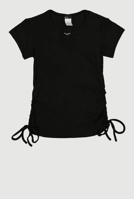 Girls Ribbed Knit Heart Keyhole T Shirt sold by Rainbow