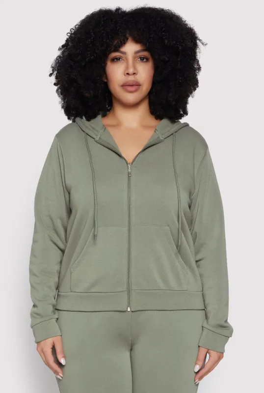 Plus Size Fleece Lined Zip Front Hoodie sold by Rainbow