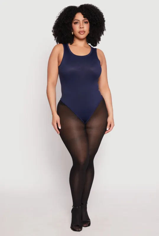 Plus Size Daisy Ribbed Knit Tank Thong Bodysuit sold by Rainbow