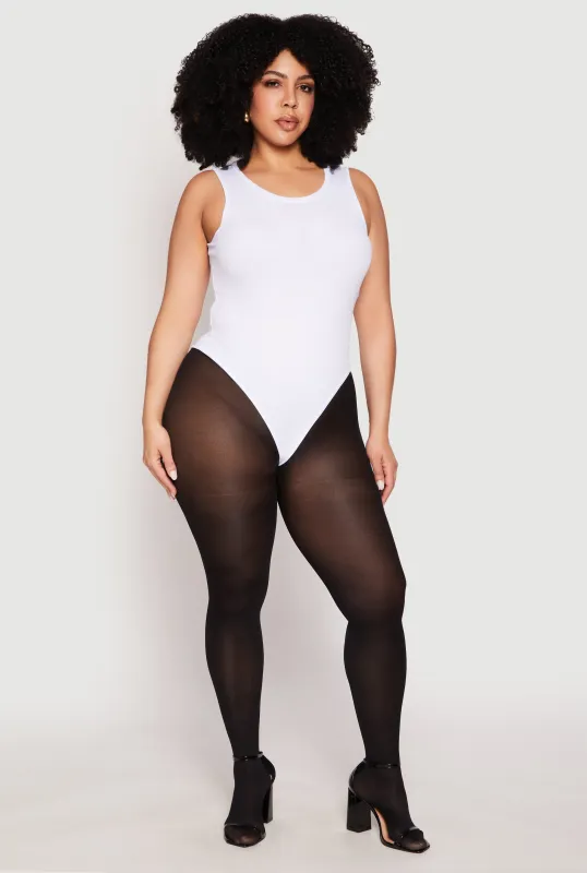 Plus Size Daisy Ribbed Knit Tank Thong Bodysuit sold by Rainbow