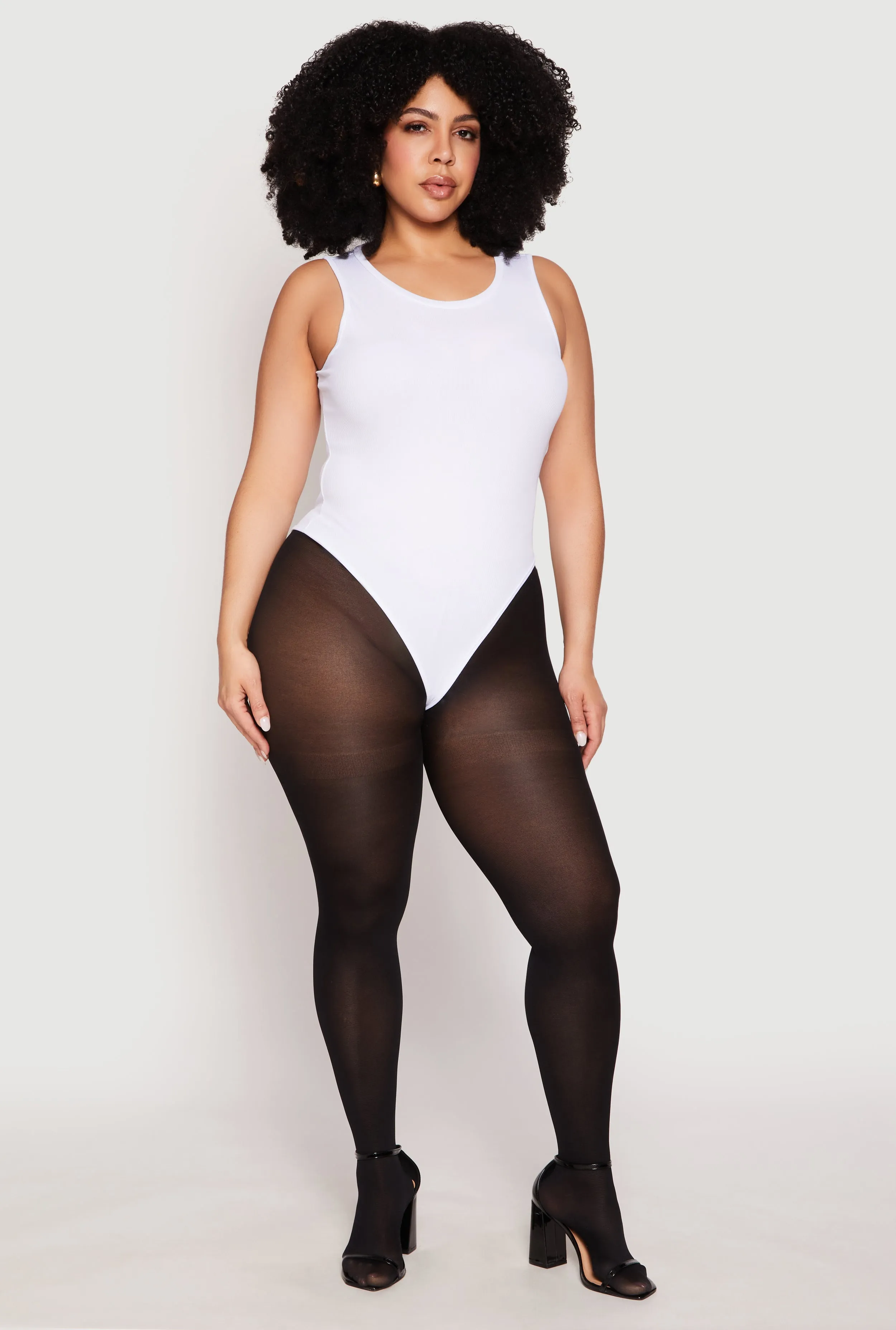Plus Size Daisy Ribbed Knit Tank Thong Bodysuit sold by Rainbow