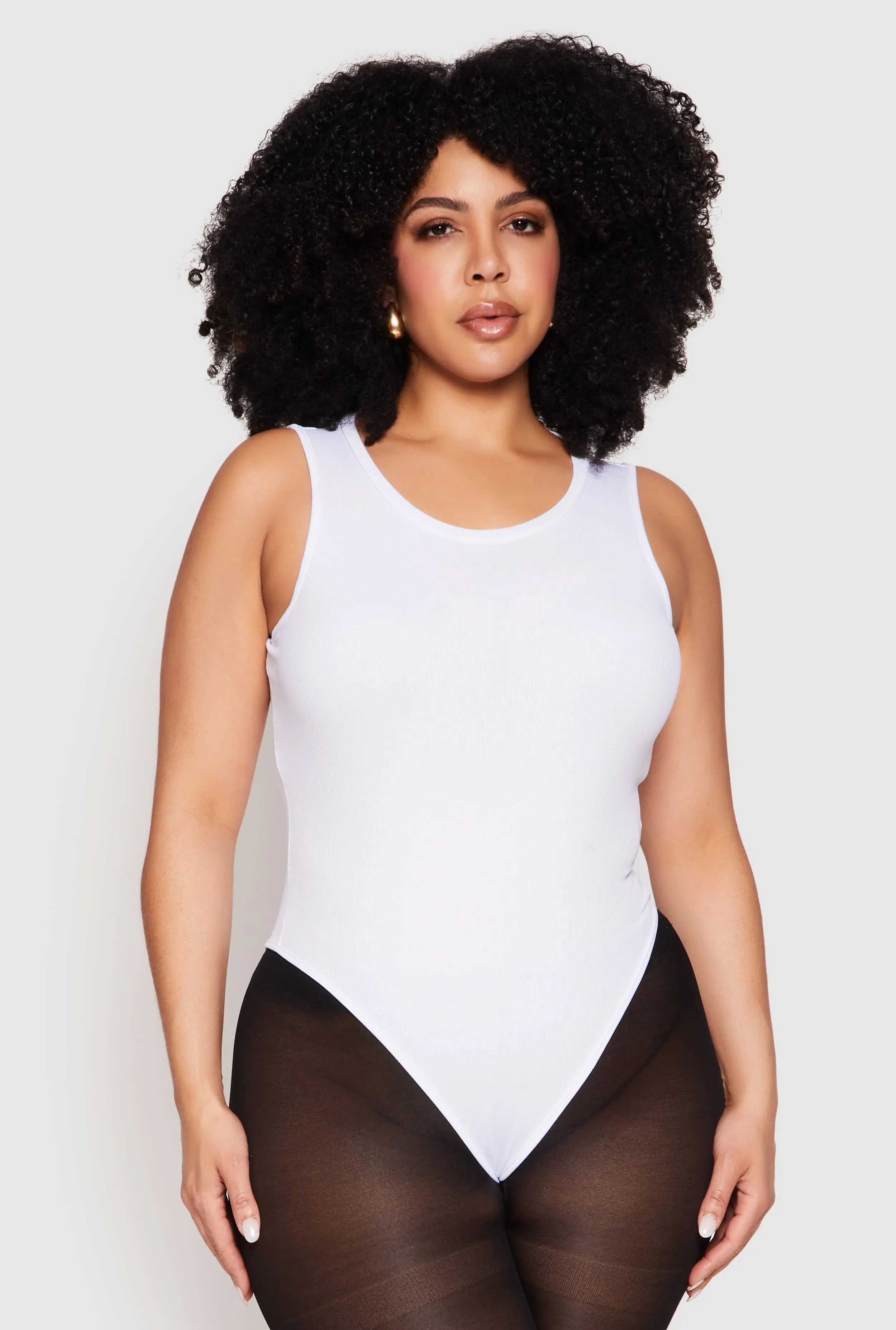 Plus Size Daisy Ribbed Knit Tank Thong Bodysuit sold by Rainbow product image thumbnail 2