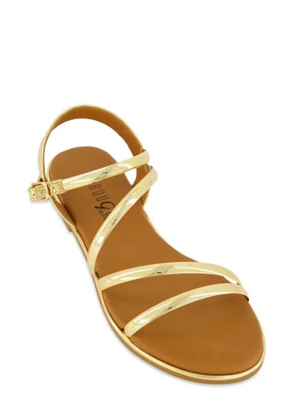Asymmetrical Metallic Strappy Sandals sold by Rainbow