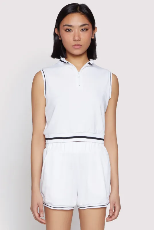 Striped Trim Sleeveless Half Zip Top sold by Rainbow