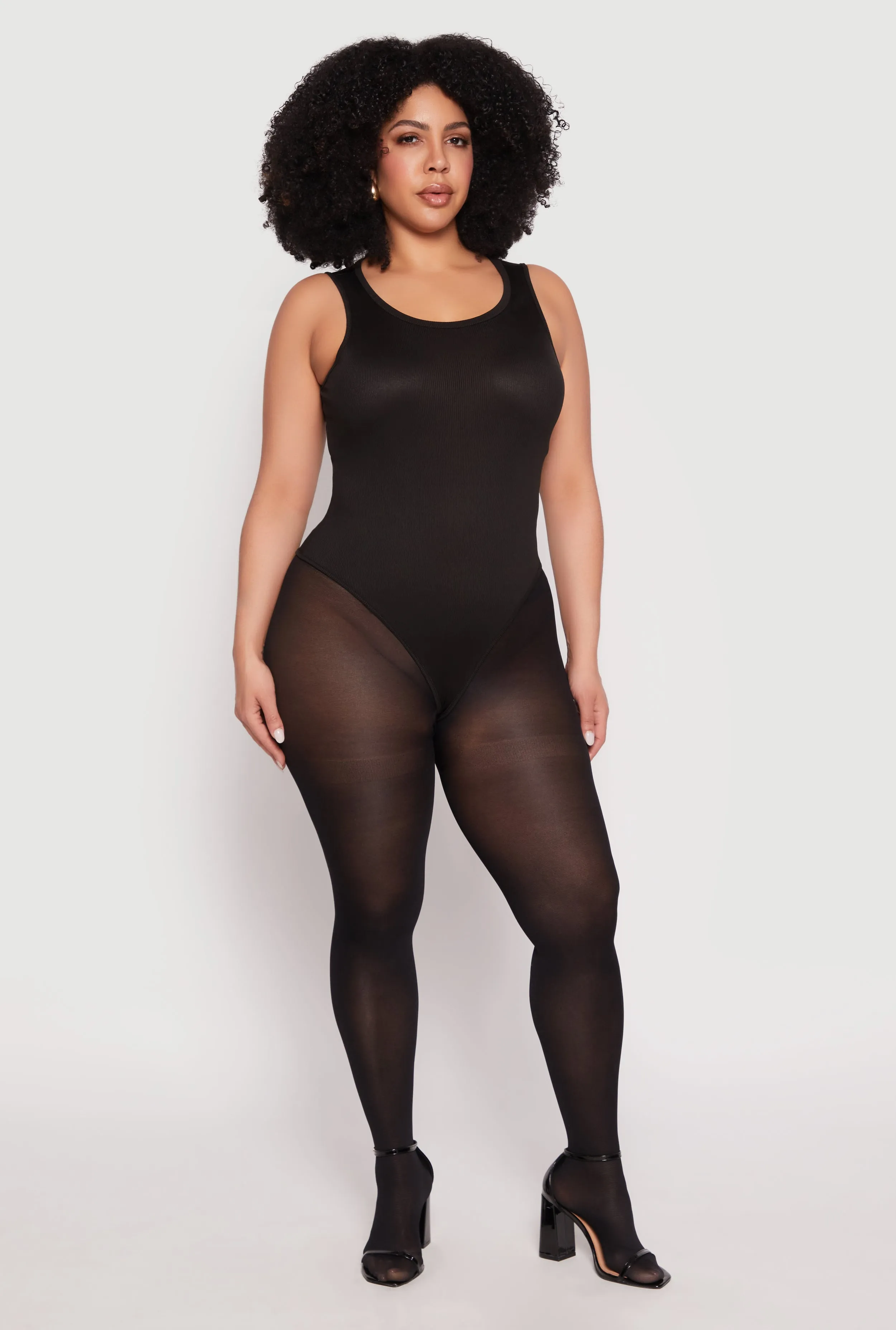 Plus Size Daisy Ribbed Knit Tank Thong Bodysuit sold by Rainbow