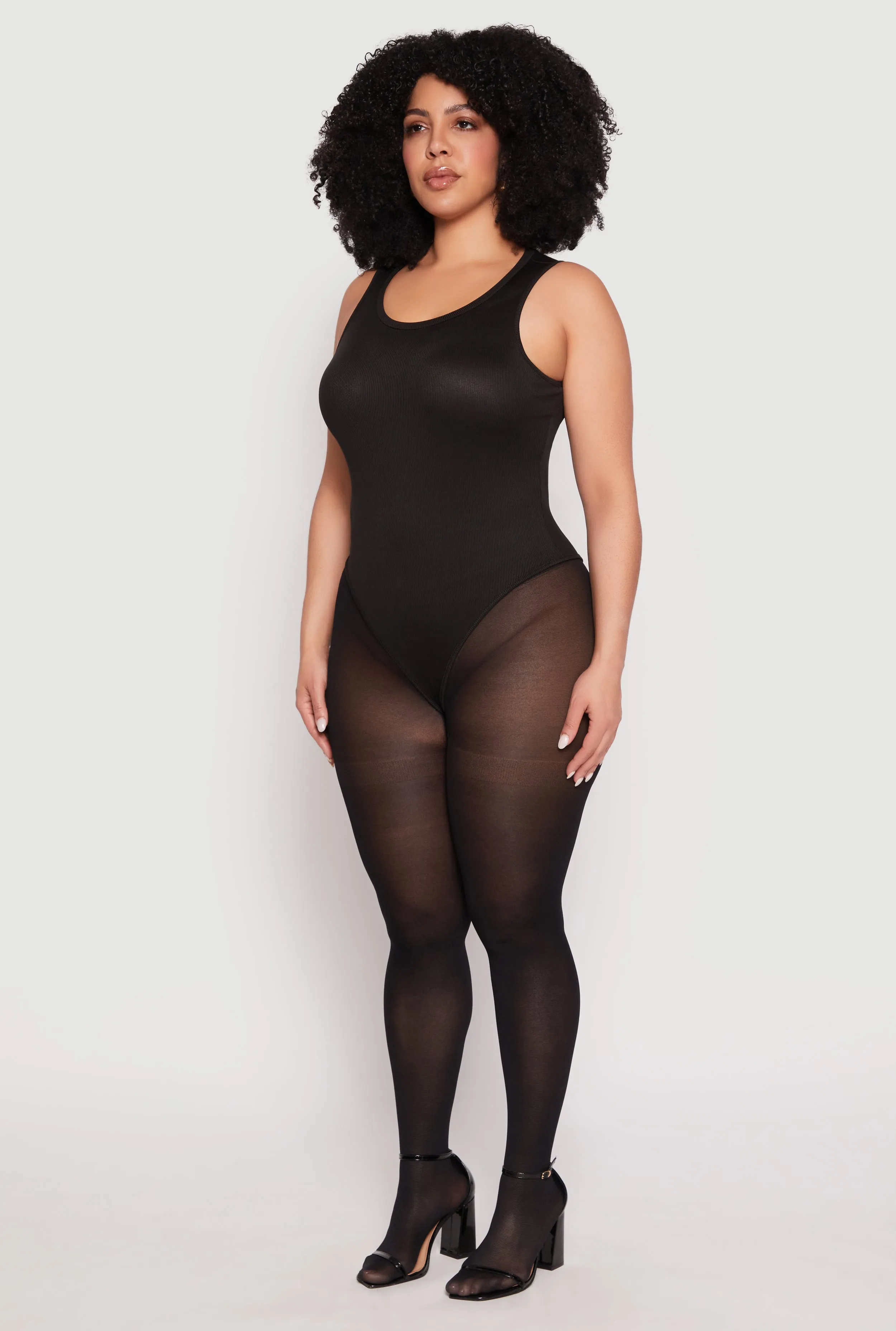 Plus Size Daisy Ribbed Knit Tank Thong Bodysuit sold by Rainbow product image thumbnail 3