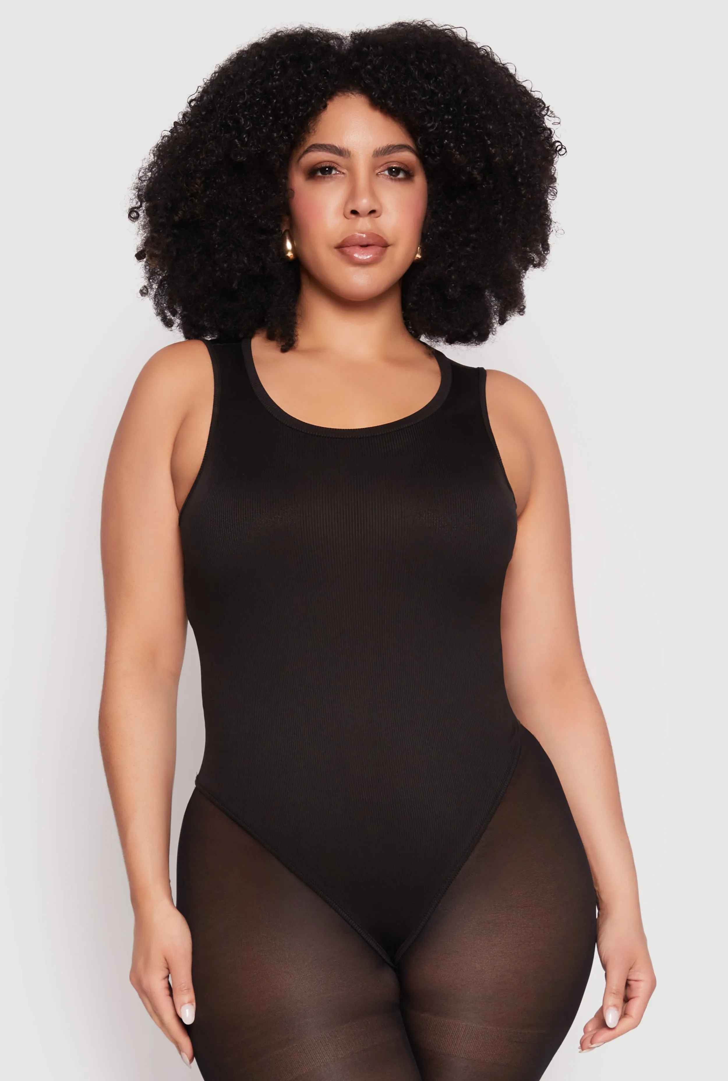 Plus Size Daisy Ribbed Knit Tank Thong Bodysuit sold by Rainbow product image thumbnail 2