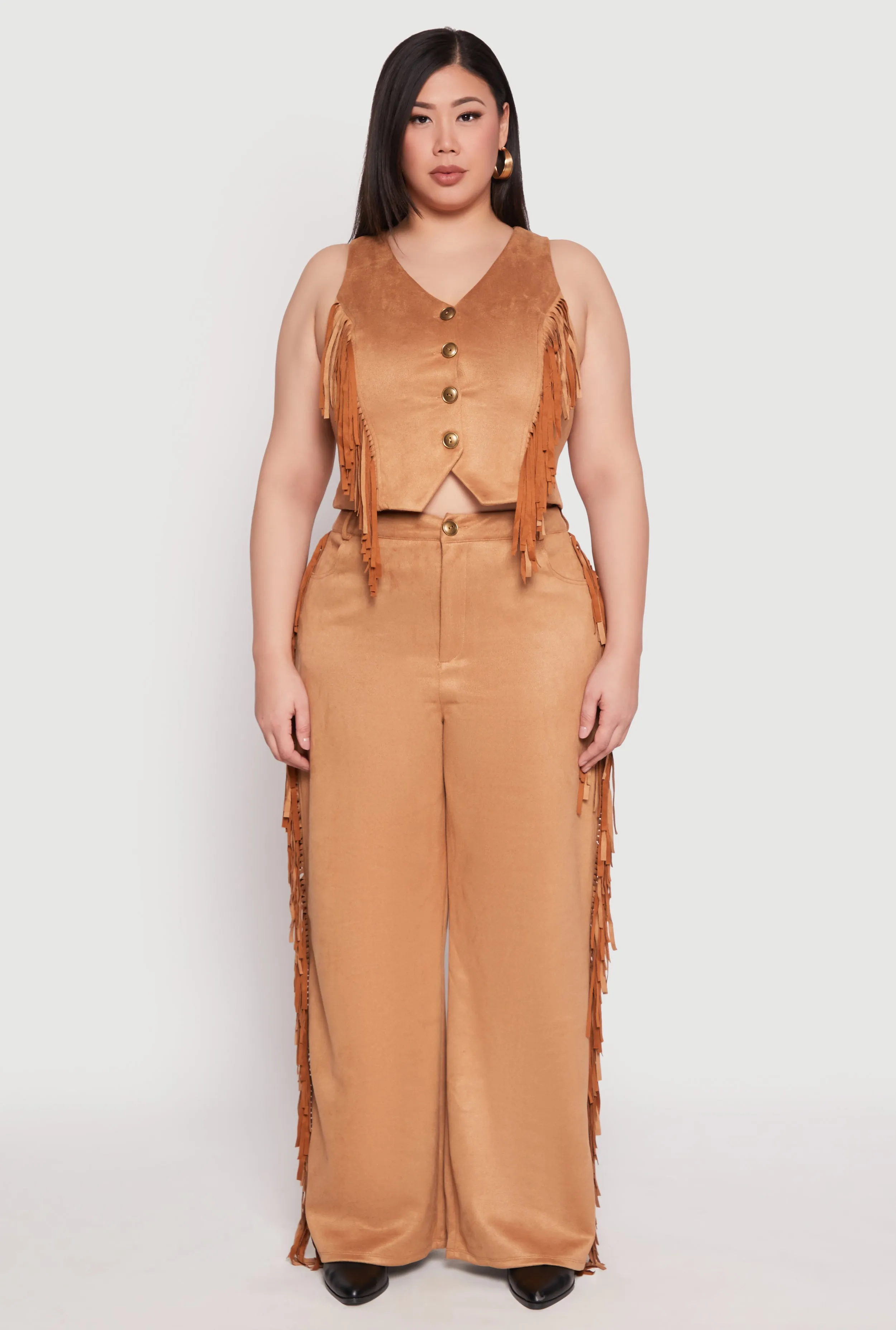 Plus Size Faux Suede Fringe Wide Leg Pants sold by Rainbow