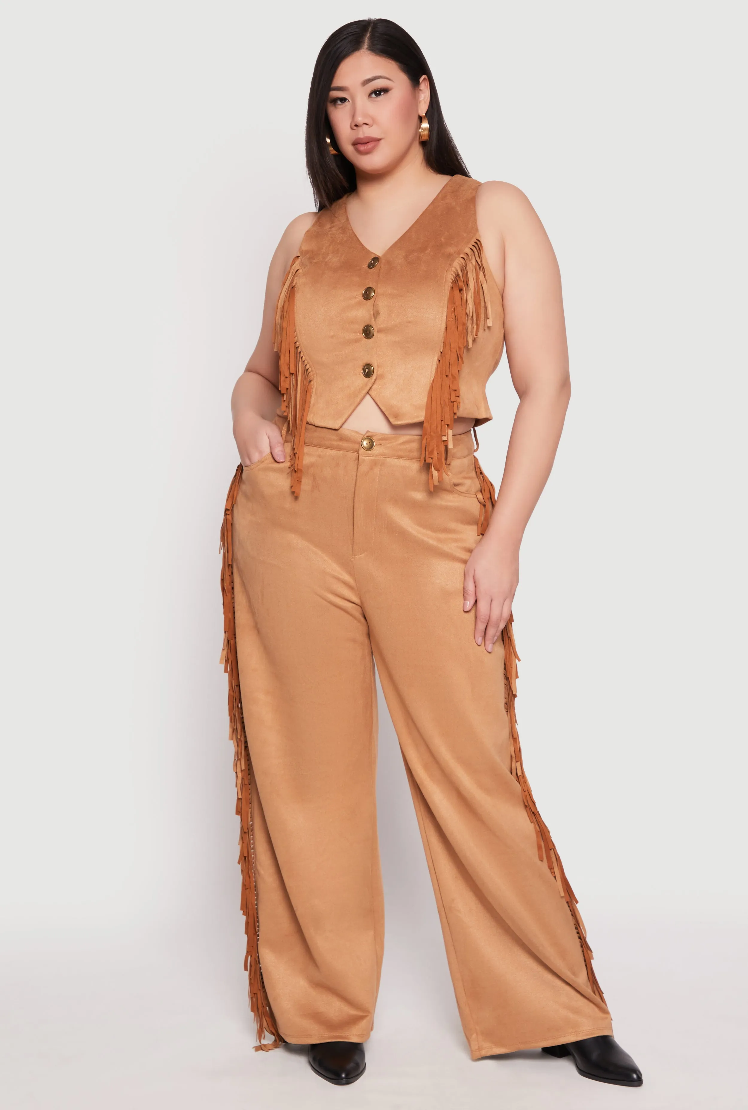 Plus Size Faux Suede Fringe Wide Leg Pants sold by Rainbow product image thumbnail 2