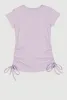 Little Girls Ribbed Knit Ruched Side Top with Necklace sold by Rainbow