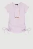 Little Girls Ribbed Knit Ruched Side Top with Necklace sold by Rainbow