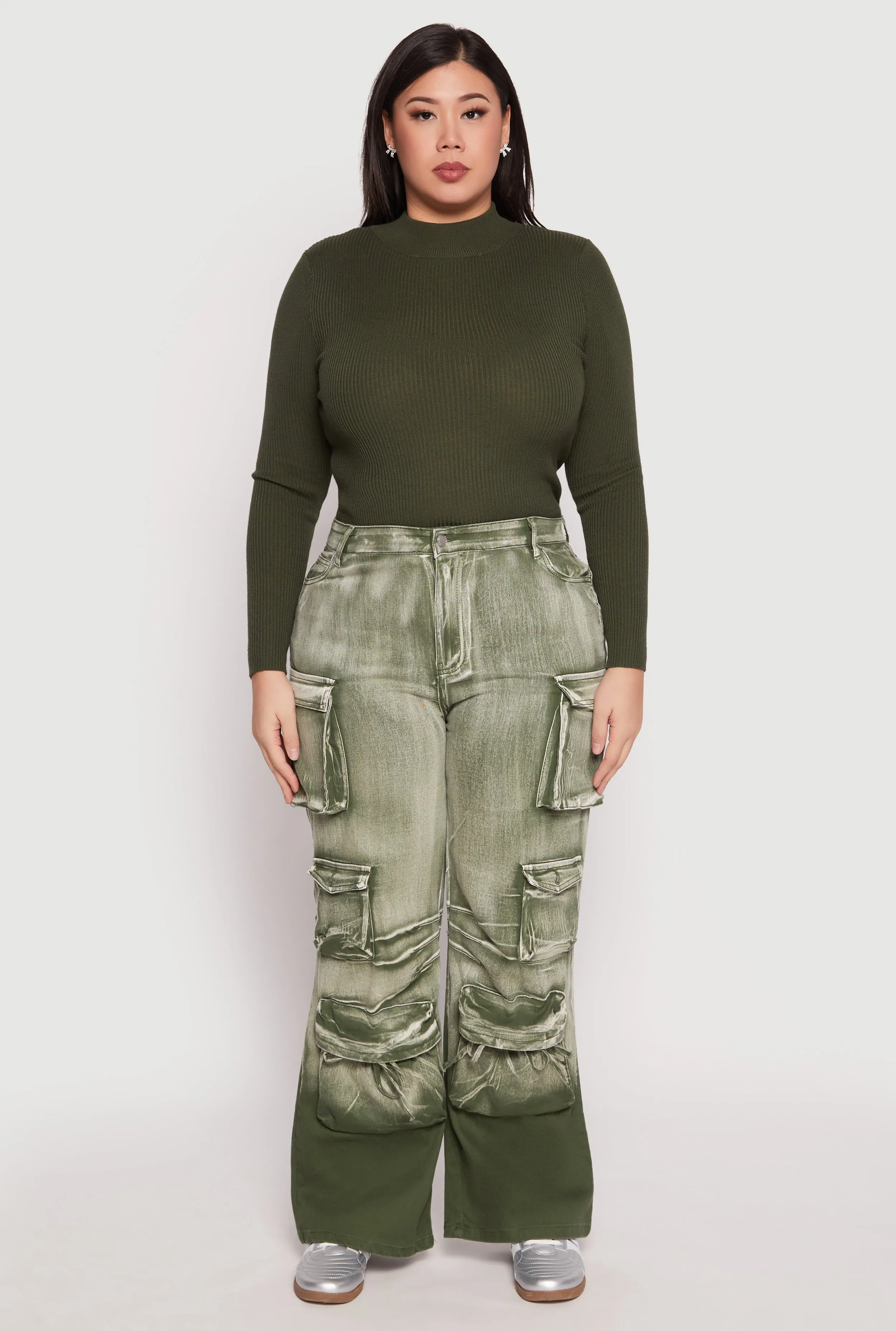 Plus Size Daisy Mineral Wash Tassel Cargo Jeans sold by Rainbow