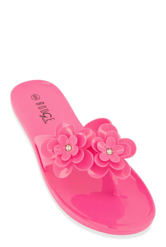 Jelly Rhinestone Flower Detail Thong Sandals sold by Rainbow