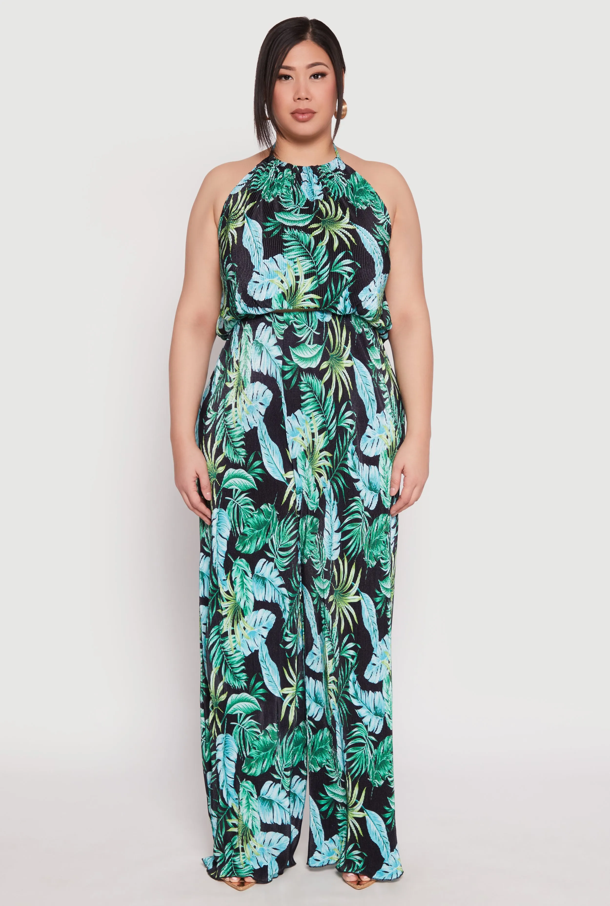 Plus Size Almost Famous Tropical Plisse Palazzo Pants sold by Rainbow