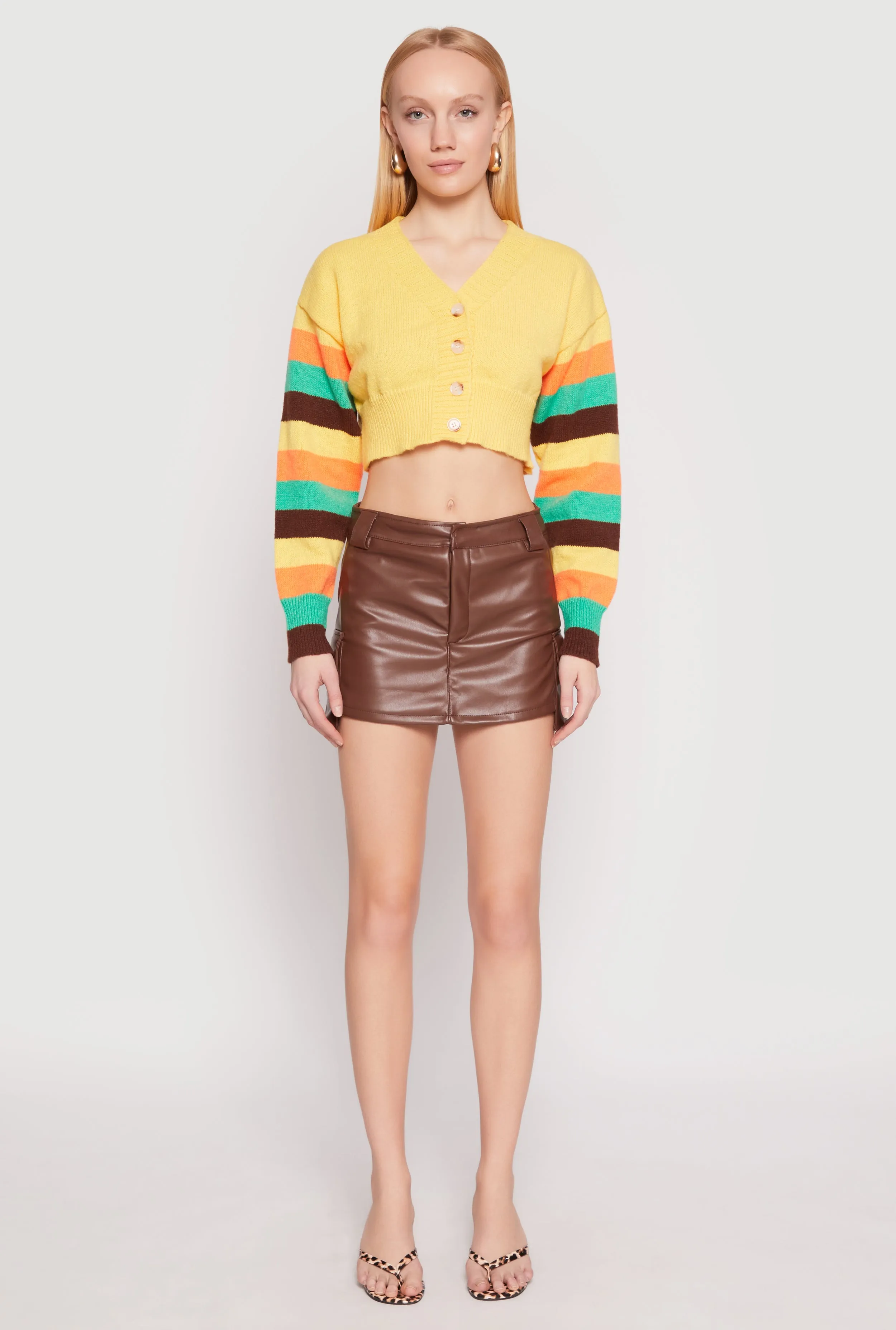 Daisy Striped Sleeve Cropped Cardigan sold by Rainbow