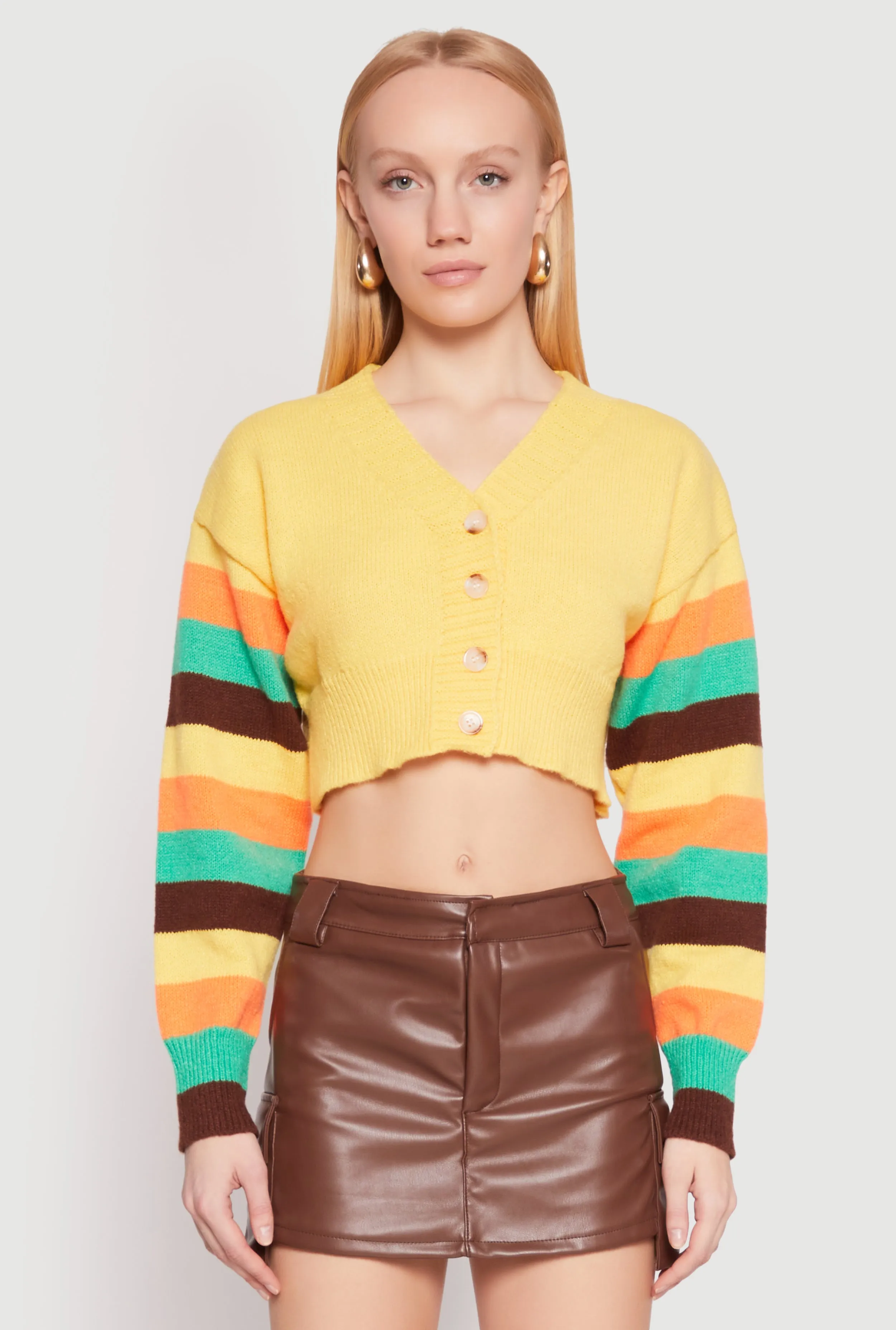 Daisy Striped Sleeve Cropped Cardigan sold by Rainbow product image thumbnail 2