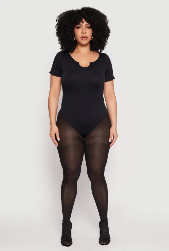 Plus Size Ribbed Knit Notch Neck Bodysuit sold by Rainbow