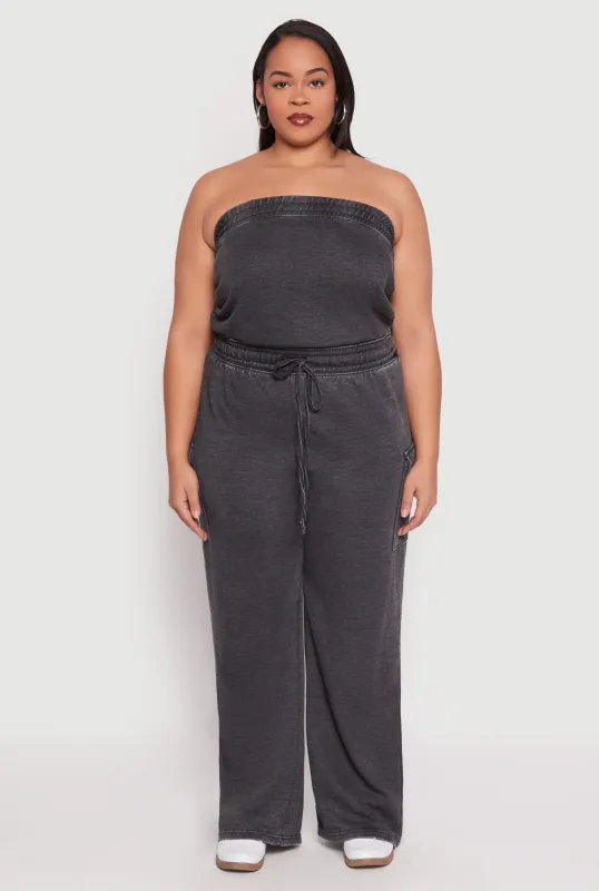 Plus Size Mineral Wash Cargo Pocket Jumpsuit sold by Rainbow